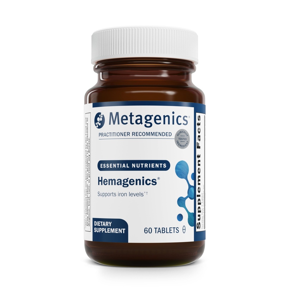 Metagenics Hemagenics Iron Supplement with B12, B6 & Folate ondersteunt de vorming van rode bloedcellen, energie en immuungezondheid* Niet-constipatieve, niet-GMO, glutenvrij, vegetarisch - 60 tabletten