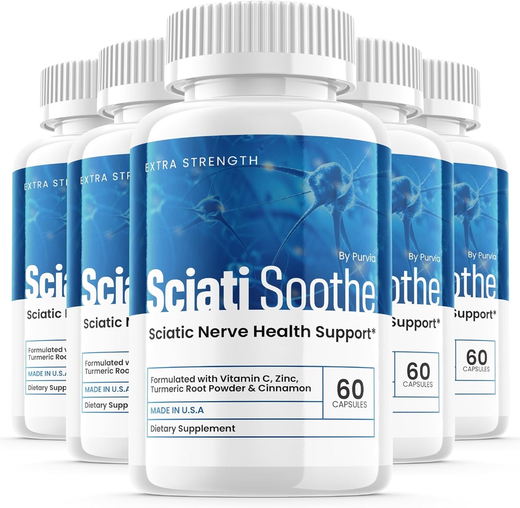 (5 Pack) Sciatisoothe Supplément pour Scitica, Sciati Soothe Nerve Health, Sciatisoothe Capsules Vitamines, Sciatisoothe Avanced Overall Wellness Support Maximum Strength Formula USA (300 Capsules)