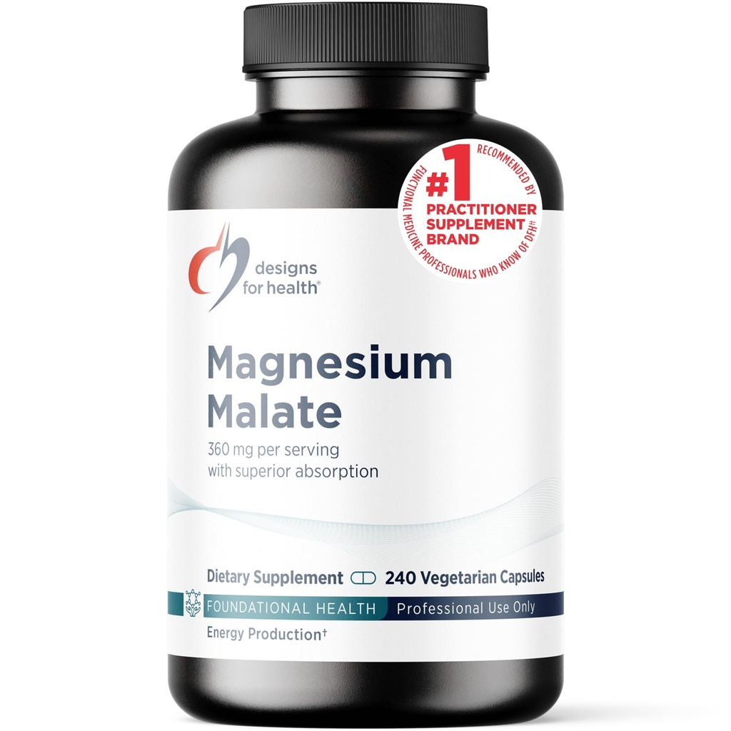 Designs for Health Magnesium Malate - Chelated Magnesium as Di Magnesium Malate - Highly Bio available Form to Support Energy, Bone Health + Muscle Recovery (240 Magnesium Malate Capsules)
