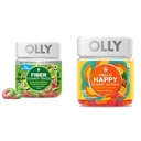 OLLY Fiber Gummy Rings, 5g Prebiotic Fiber, FOS (fructo-oligosacchariden), Digestive Support & Hello Happy Gummy Worms, Mood Balance Support, Vitamine D, Saffraan, Adult Chewable Supplement