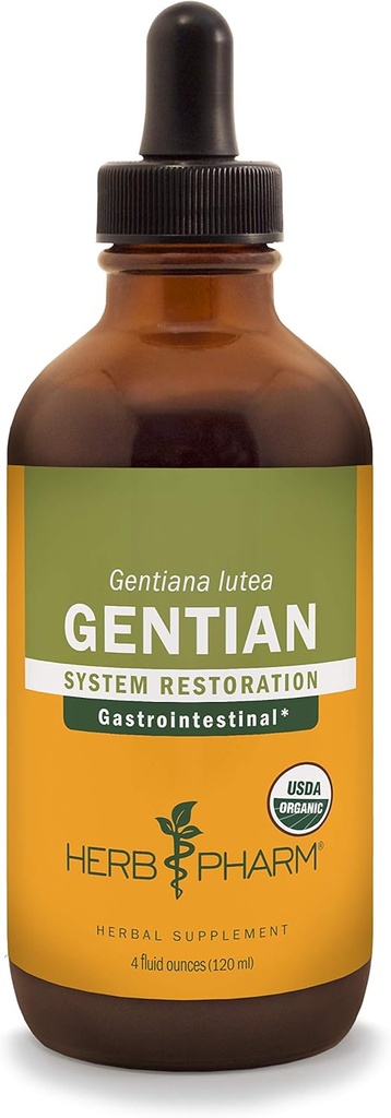 Herb Pharm Certified Organic Gentian Liquid Extract for Discompatitive Support - 4 Ounce