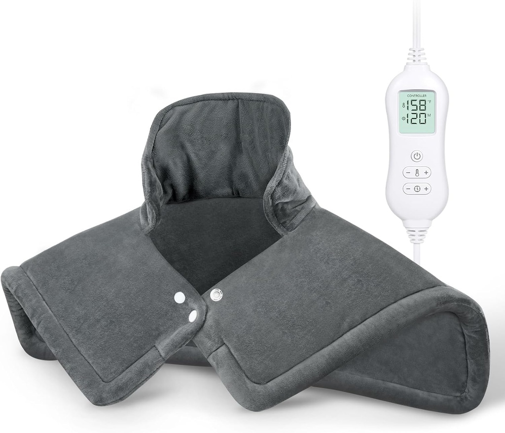 NOWWISH Plaque chauffante pour le cou et les épaules soulagement de la douleur, 2lb plaque chauffante électrique pondérée cou avec 10 niveaux de chaleur et la fermeture automatique, grande enveloppe chauffée, cadeaux d'anniversaire pour les femmes hommes, 17"x23", gris