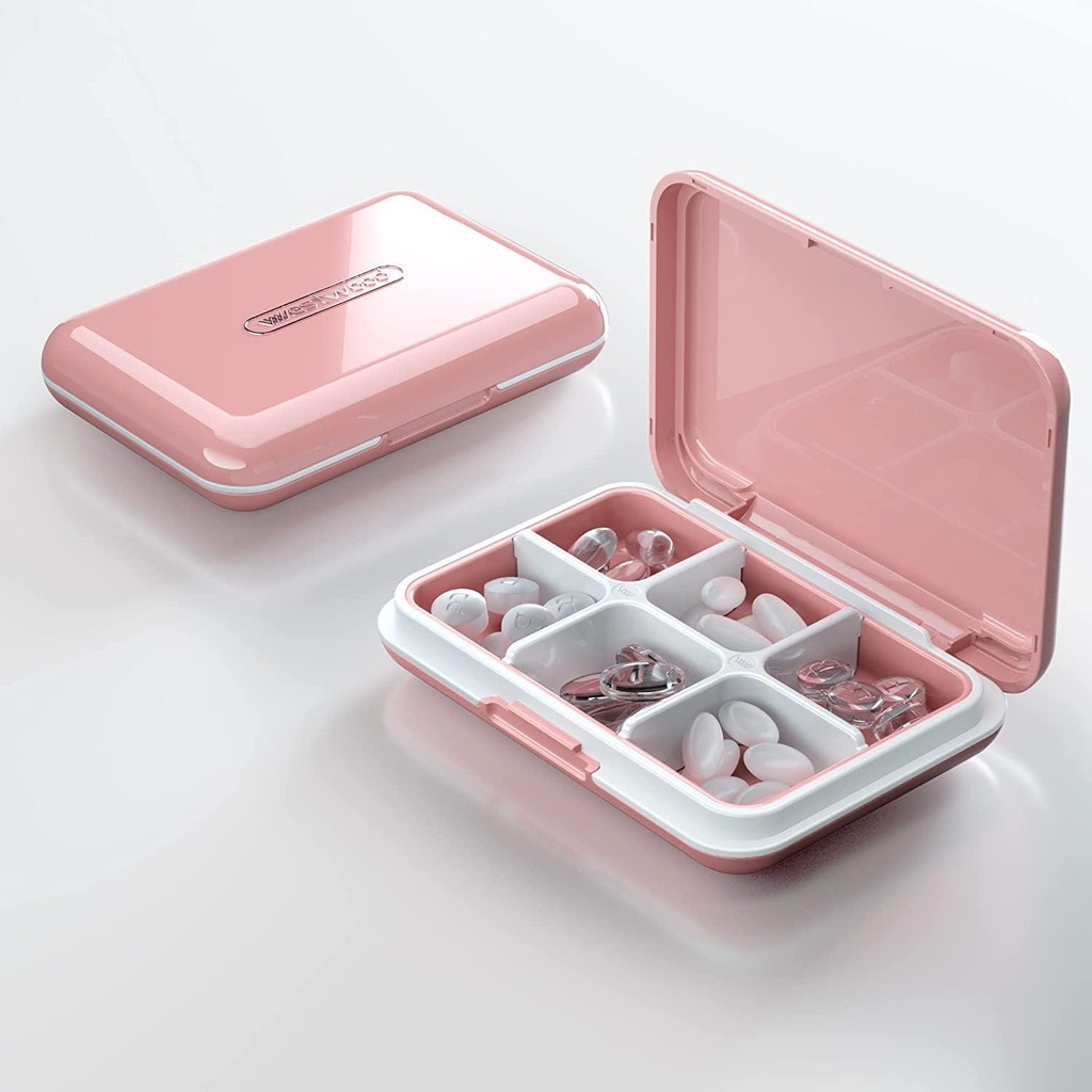 Organisateur quotidien de pilules, boîte à pilules pour la purse - Cas de pilules de voyage Dtouayz, supplément de vitamine et distributeur de médicaments Imperméable 6 Porte-médicaments du compartiment, grand contenant hebdomadaire de pilules