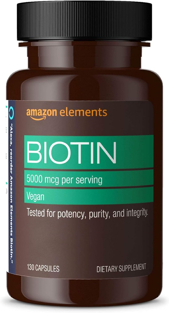 Elementen Vegan Biotin 5000 mcg - Haar, huid, nagels, 130 capsules (4 maanden voorraad) (Verpakking kan variëren)