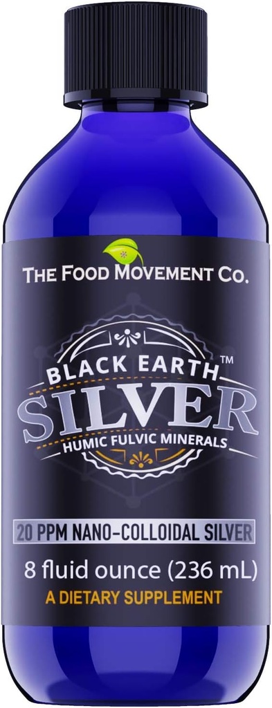 The Food Movement Black Earth Silver with Humic Fulvic Acids, Trace Minerals for Immune Support, Detox, Gut Health, 8 fl oz Liquid Drops Supplement