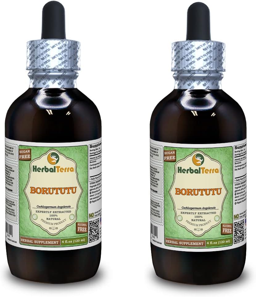Borututu (Cochlospermum angolensis) Glycérite, extrait liquide sans alcool séché (marque : HerbalTerra, fièrement fabriqué aux États-Unis) 2x4 fl.oz (2x120 ml)