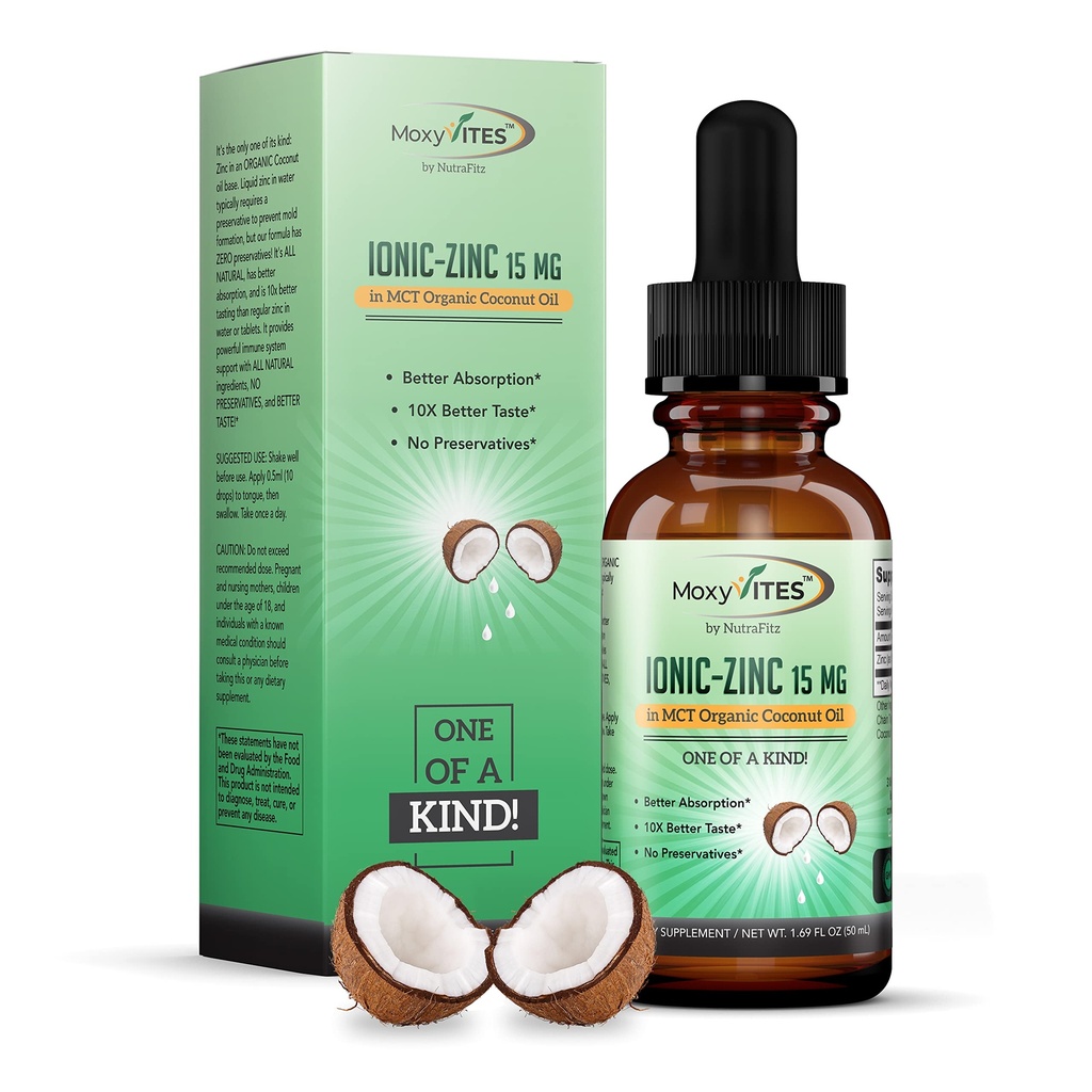 Suppléments de zinc bio pour les enfants, les adultes - Sulfate de zinc - Supplément de zinc liquide - gouttes de zinc ionique pure dans l'huile de coco pour le soutien immunitaire, la peau - NON conservateurs et grand goût - 100 portions végétaliennes