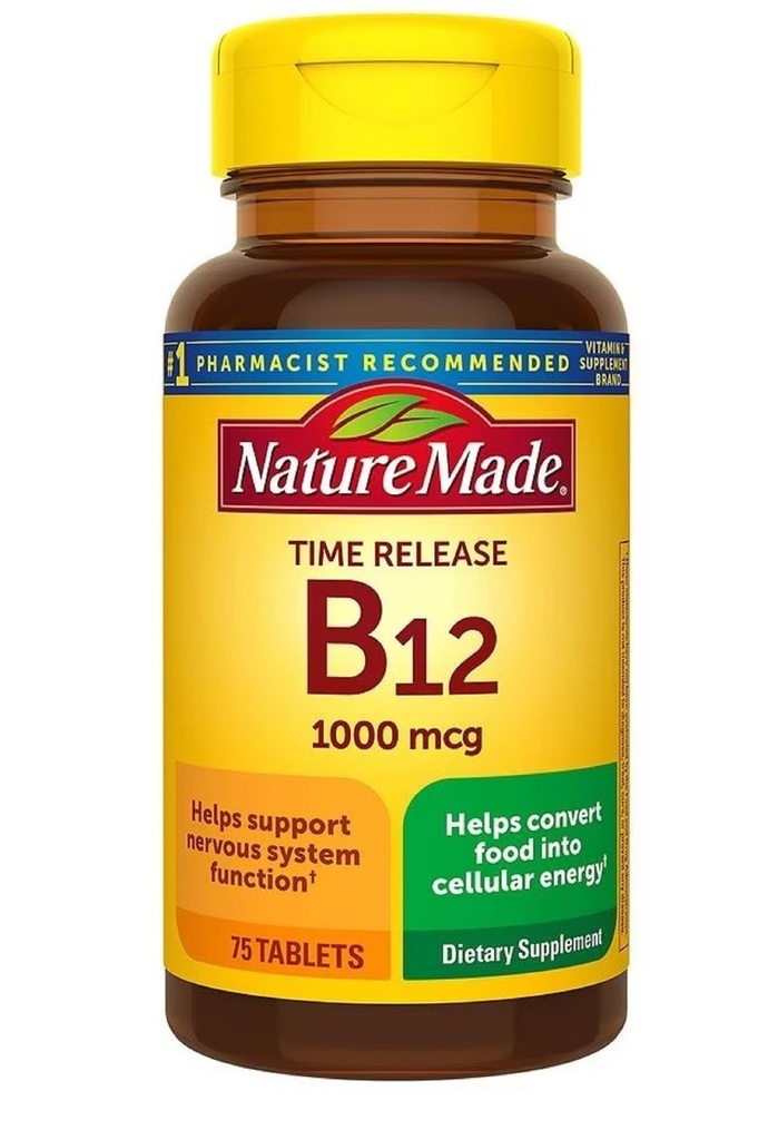 Nature Made Vitamin B12 1000 mcg, Dieetsupplement voor Energie Metabolisme Ondersteuning, Time Release, 75 tabletten,...