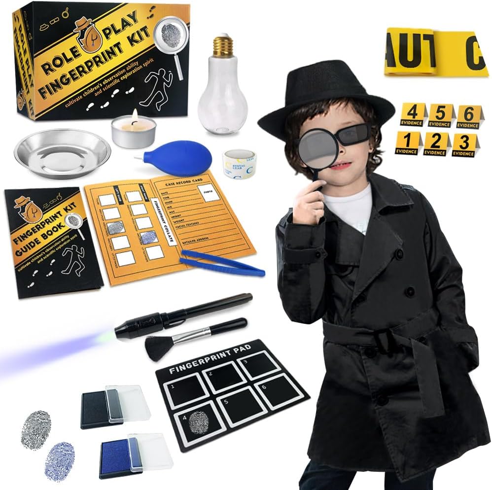 Spy Kit voor kinderen Detective Outfit Fingerprint Speelgoed Cadeaus voor 5 6 7 8 9 10 11 Jaar Oude Jongens Meisjes onderzoek Rol spelen Dress up kostuum Onderwijs Wetenschap Geheim Agent Finger Print Identificatie