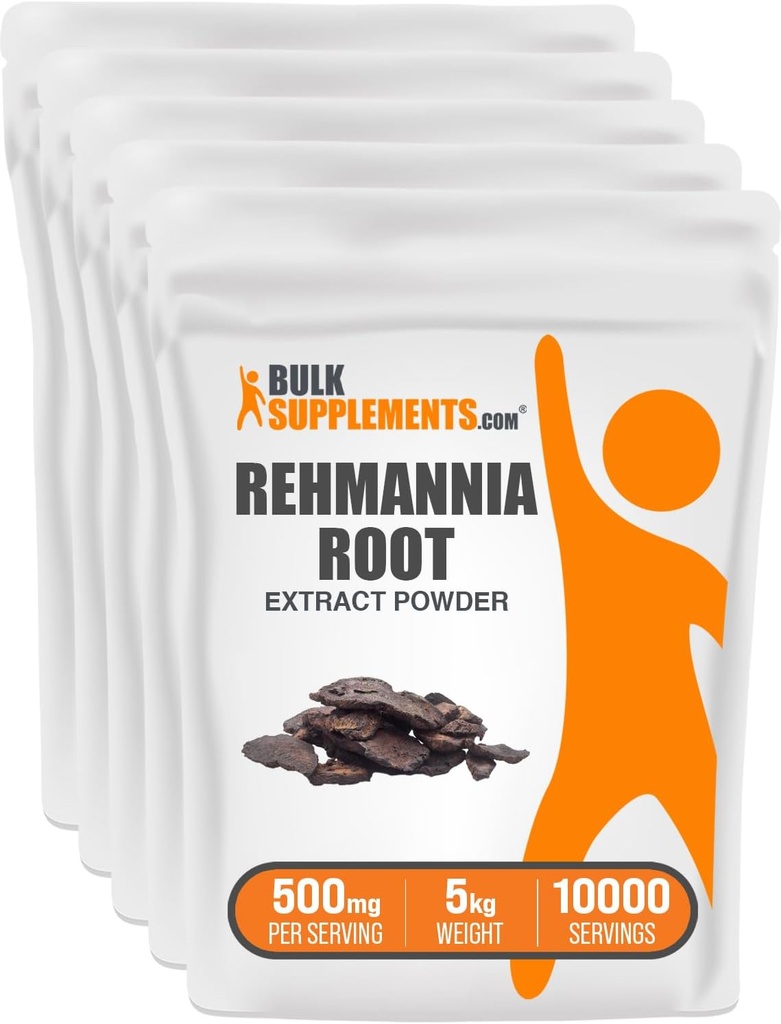 BulkSupplements.com Rehmannia Extract Powder - van Rehmannia Root, Rehmannia Glutinosa, Rehmannia Supplement - Herbal, Glutenvrij, 500mg per Serving, 1kg (2.2. Pond) (Pack van 5)