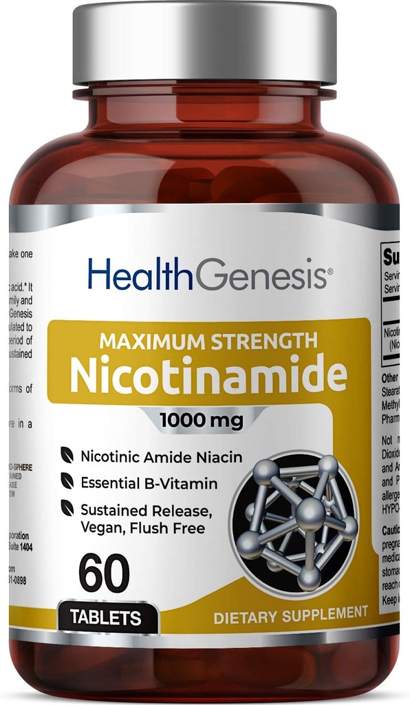 B-3 Nicotinamide 1000 mg 60 Tabs Extra sterkte Slow Release - Natuurlijke Flush-Free Vitamine Formule 