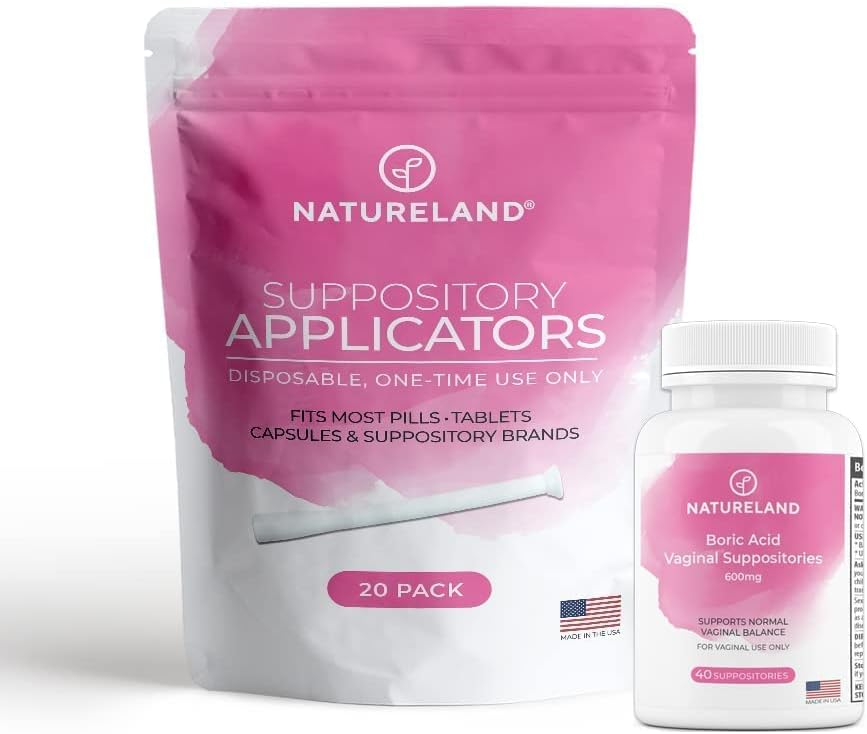 Natureland [40 Count Boric Acid Suppositories 600mg w/ [20 Pack] Vaginale Applicator - Vrouwelijke Care