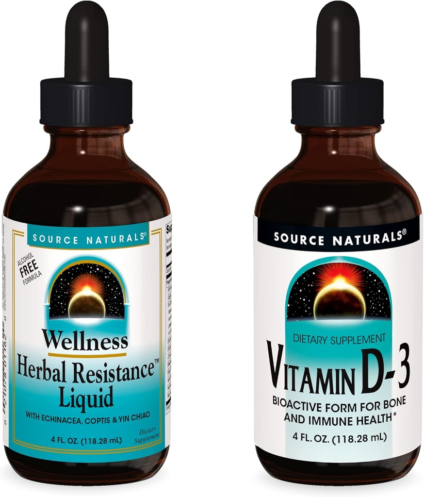 Source Naturals Liquid Supplements, Herbal Resistance and 2000 iu Vitamin D-3-4 oz Bottles