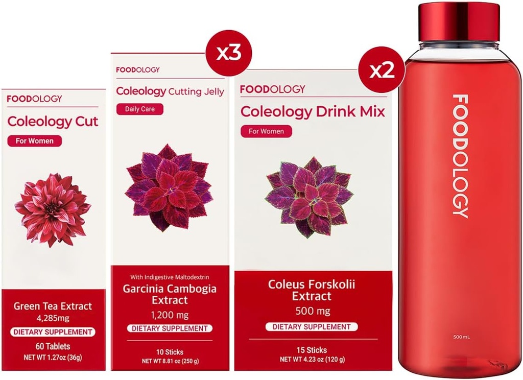 FOOLOGIE RED Brûlure 1 mois Ensemble complet / Coléologie Coupe(1ea) et Coléologie Mélange de boisson(2ea) et Coléologie Coupe de gelée(3ea) $ Bouteille d'eau(1ea)...