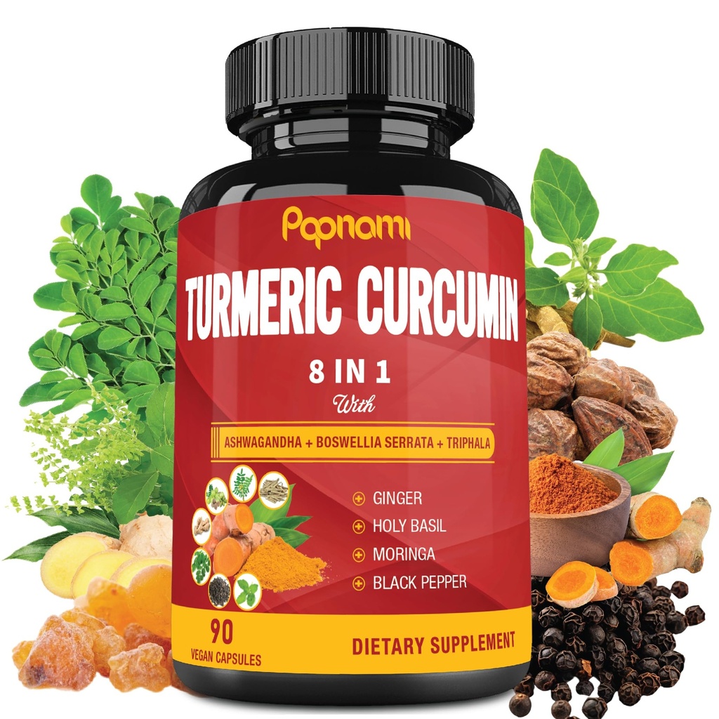 Turmeric Curcumin Extract Capsules - 90 Counts 3 Month Supply - Blended Ashwagandha, Moringa, Ginger & More - Immunity, Joint, Digestive & Wellness Support