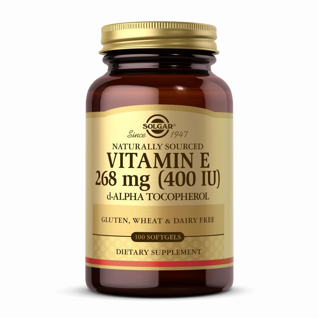 Solgar Vitamine E 268 mg (400 IE) - 100 Softgels - Natuurlijk-gedronken vitamine E als d-alfa-tocoferol - glutenvrij, zuivelvrij - 100 porties