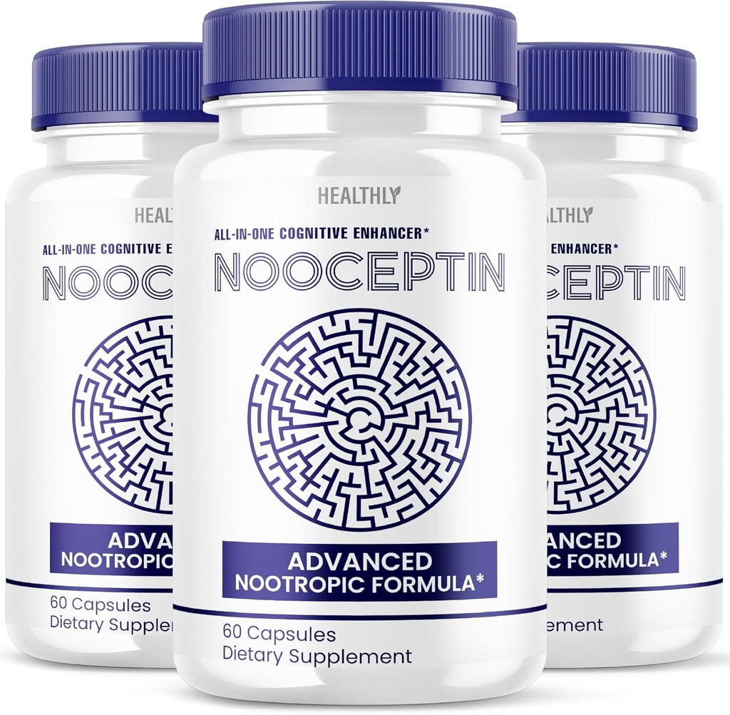 (3 Pack) Nooceptin Brain Supplement - Officiële Formule - Nooceptin Advanced Formula Nootropic Supplement voor kinderen en volwassenen - Extra sterkte geheugen, Cognitive Support Hersenpoeder (180 Capsules)