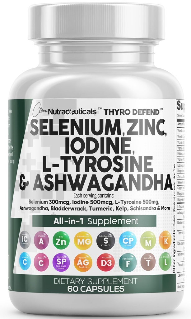Clean Nutra Selenium 300mcg Iodine 500mcg Thyroid Ondersteuning voor vrouwen & mannen 