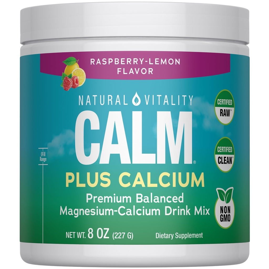 Natuurlijke vitaliteit CALM Magnesium Supplement Drink Mix Plus Calcium, Anti-Stress Drink Mix Poeder, Met Calcium, Vegetarisch & niet-GMO, Raspberry Citroen, 8 oz