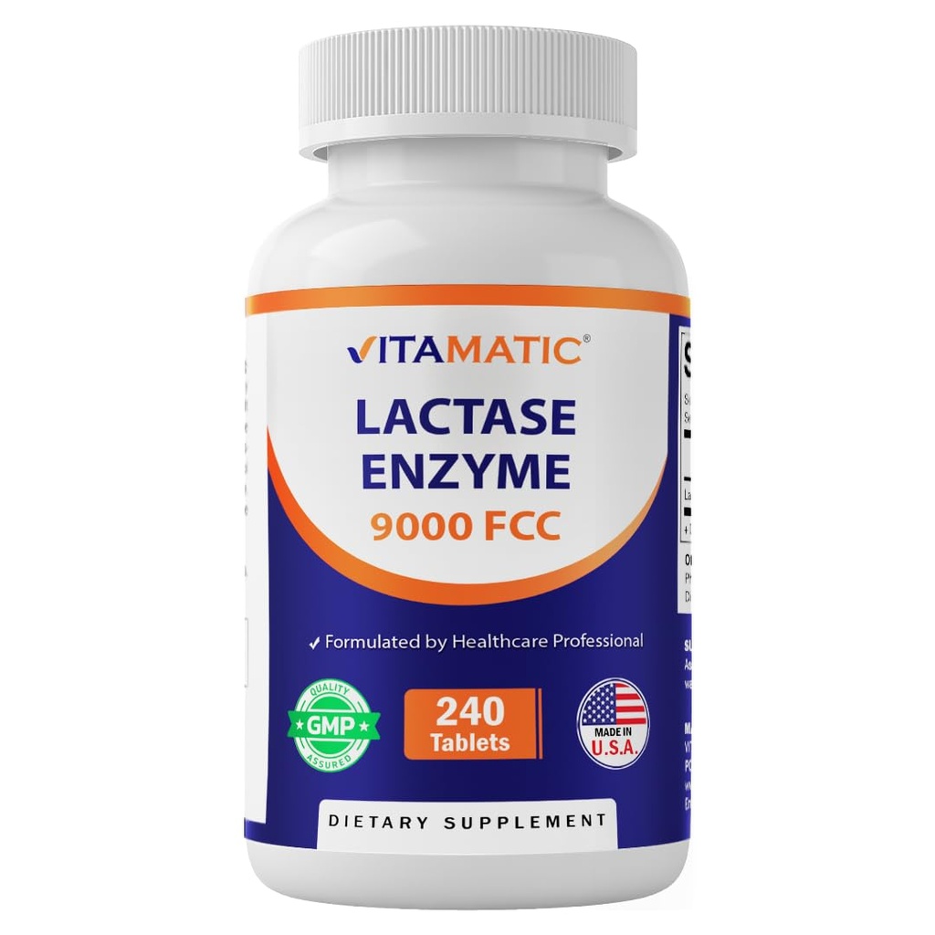 Vitamatic Lactase Enzyme 9000 FCC 240 tabletten - Lactose Intolerance Relief Caplets