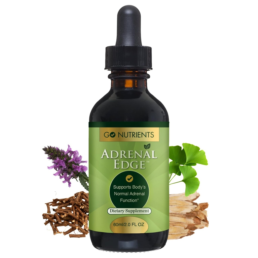 Go Nutrients Adrenal Edge, Adrenal Support Supplement Drops for Cortisol Management & Stress Relief, Liquid Herbal Tinture for Womens Health, Focus & Promoot Rustvolle Slaap 2 oz