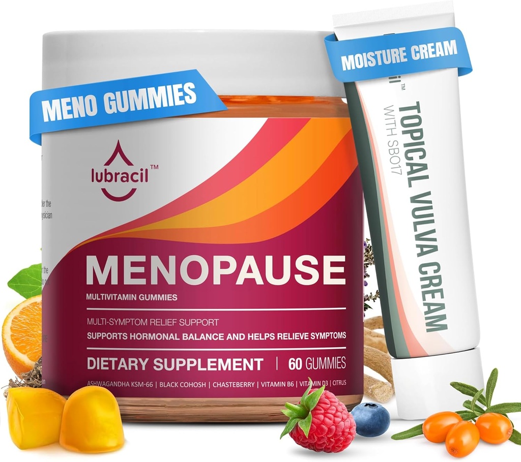 Lubracil Menopause Gummies & Topical Vulva Cream Bundle – Hormone-Free Support for Hot Flashes, Vaginal Dryness, Itching, Mood Swings & Night Sweats with Black Cohosh, Ashwagandha, Omega-7 & Vitamin E