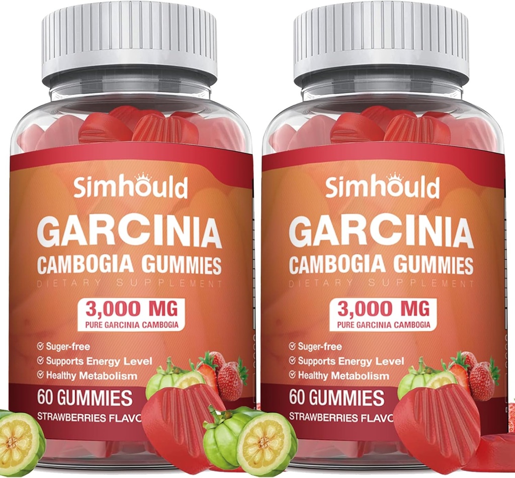 2 Pack Sugar Free Garcinia Cambogia Gummies - 3000mg 95% HCA met L-Carnitine, Energie Boost, Aardbei Smaak Gummy Makkelijker te nemen dan Pillen & Capsules 120 Telt