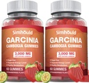 2 Pack Sugar Free Garcinia Cambogia Gummies - 3000mg 95% HCA met L-Carnitine, Energie Boost, Aardbei Smaak Gummy Makkelijker te nemen dan Pillen & Capsules 120 Telt