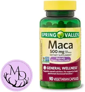 Générique Spring Valley Maca Root 500mg Capsules, Racine de Maca biologique pour les femmes et les hommes, Supplément alimentaire, 90 Capsules végétariennes + DRI Store +Sticker