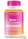 Roze Ooievaars Prenatale IJzersupplement voor vrouwen - 18 mg Niet-conscipiërend ijzer en vitamine C voor zwangerschap, postpartum, & borstvoeding - Focus, vermoeidheid, & bloedcelproductie - 2 maanden