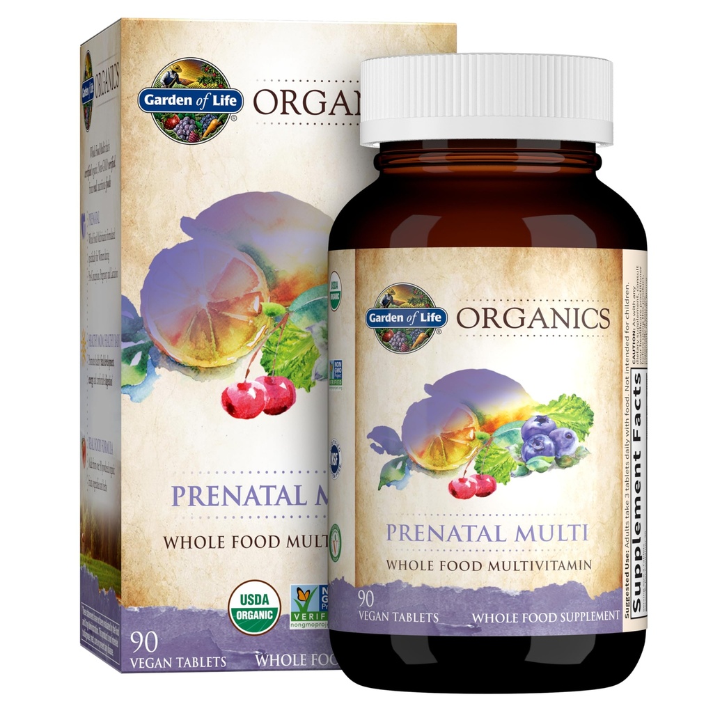 Jardin de la vie Organiques Femmes Multivitamines prénatales avec vitamine D3, B6, B12, C & Fer, Folate pour l'énergie et le développement foetal sain – biologique, non-OGM, sans gluten, végétalien, 90 jours d'approvisionnement