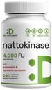 Supplément Nattokinase 4 000 FU par portion, 240 Capsules de Veggie – Natto japonais avec Bromélain, Curcumine curcuma et complexe de poivre noir – enzymes digestives et santé cardiaque – non-OGM, végétalien