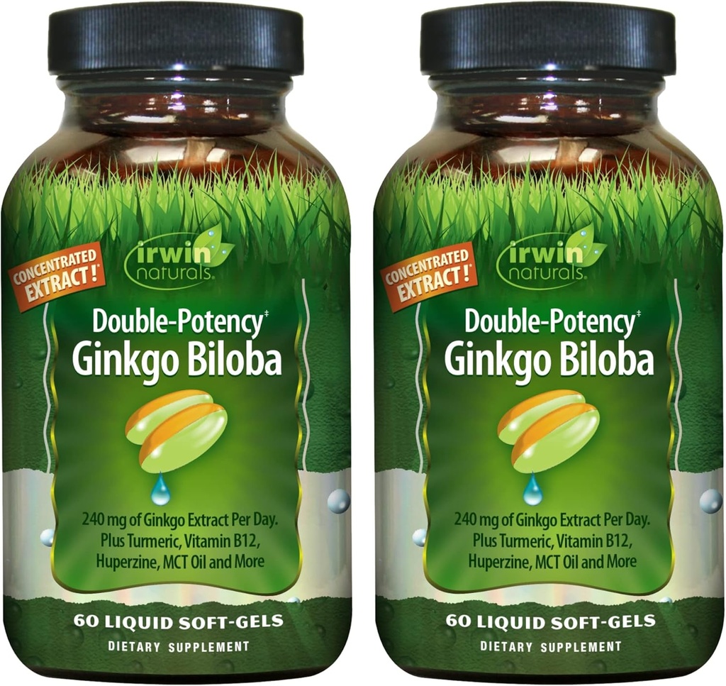 Irwin Naturals Double-Potency Ginkgo Biloba 60 Liquid Soft-Gels Hersenen, Focus & Circulatie Ondersteuning - 2 Pack
