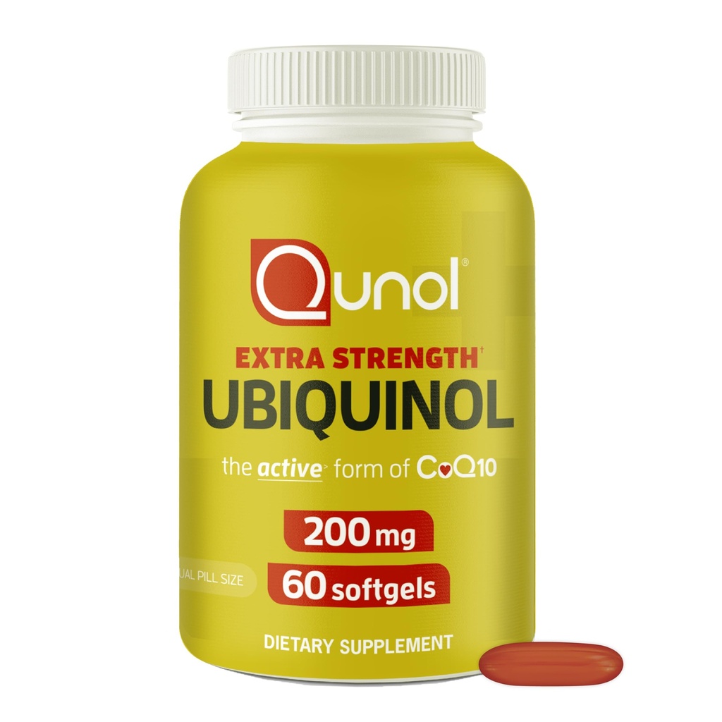 Qunol 200mg Ubichinol, Krachtig Antioxidant voor Hart en Bloedvat Gezondheid, Essentieel voor energieproductie, Natuurlijke Supplement Actieve Vorm van CoQ10, 60 Tel.
