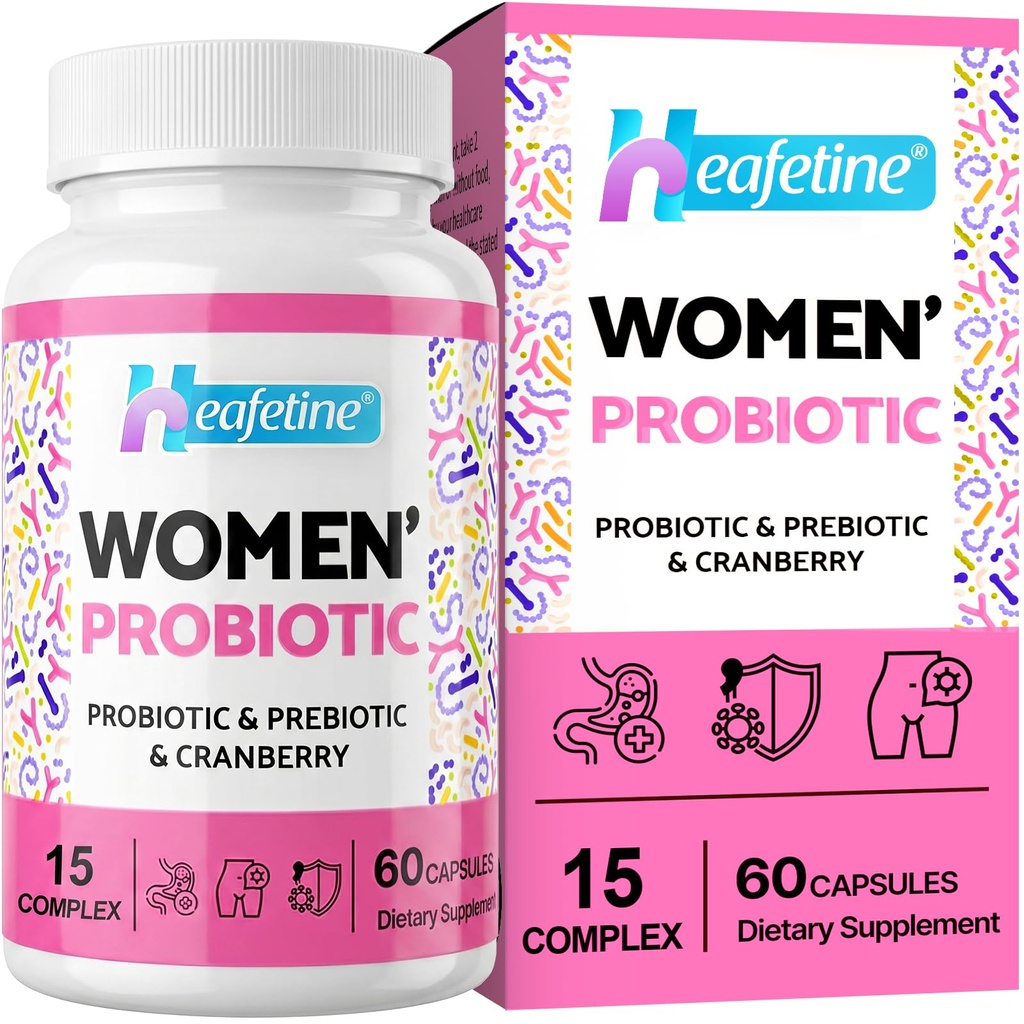 Probiotiques vaginaux pour les femmes, 300 milliards d'UFC Probiotiques pour les femmes, 15-en-1 Probiotiques pour les femmes et prébiotiques, pour le vaginal, le trac urinaire, l'équilibre PH, l'immuno, le digestif et le gant, la santé des ballons, 60 capsules