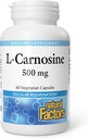 Facteurs naturels, L-Carnosine 500 mg, soutient le vieillissement en santé, la fonction musculaire et cérébrale, supplément alimentaire, 60 capsules (60 portions)