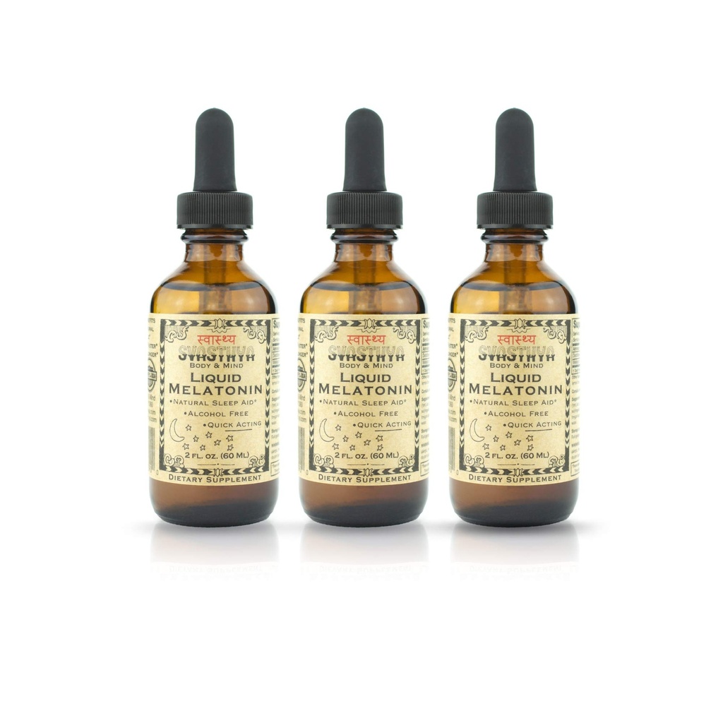 Svasthya Body & Mind Liquid Melatonine - Promoot natuurlijke slaap - Alcoholvrij voor volwassenen en kinderen, Made in The USA, GMP, 2 oz - 3 Pack