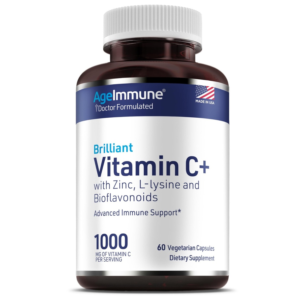 Vitamine C 1000mg Complex met L-Lysine 500mg, Zink 12mg, Bioflavonoïden 300mg. Doctor Formated Magnesium Stearate Free Supplements for Healthy Immune System Support.(1)