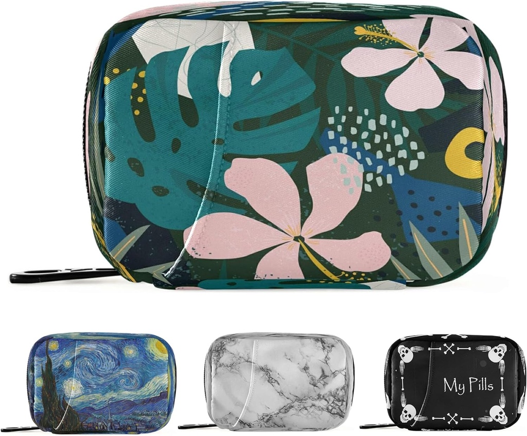 Naanle Hawaiian Palm Leaf Flower Pill Box 7 Dag pil geval reis pil Organisator tas met rits draagbare week Case Compacte grootte voor vitamine supplement houder