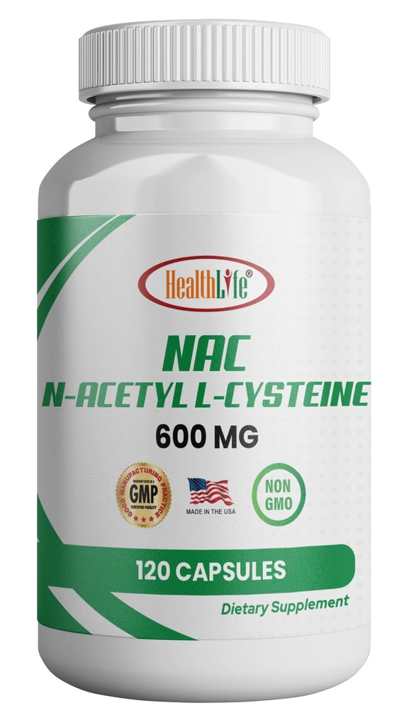 HealthLife N-Acetyl L-Cysteine (NAC) 600mg, 120 Capsules - Non-GMO, Glutenvrij, 120 porties