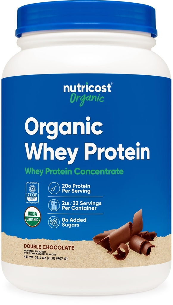 Nutricost Organic Whey Protein Concentrate, Double Chocolate Flavored, (2LBS) - Gluten-Free, Non-GMO