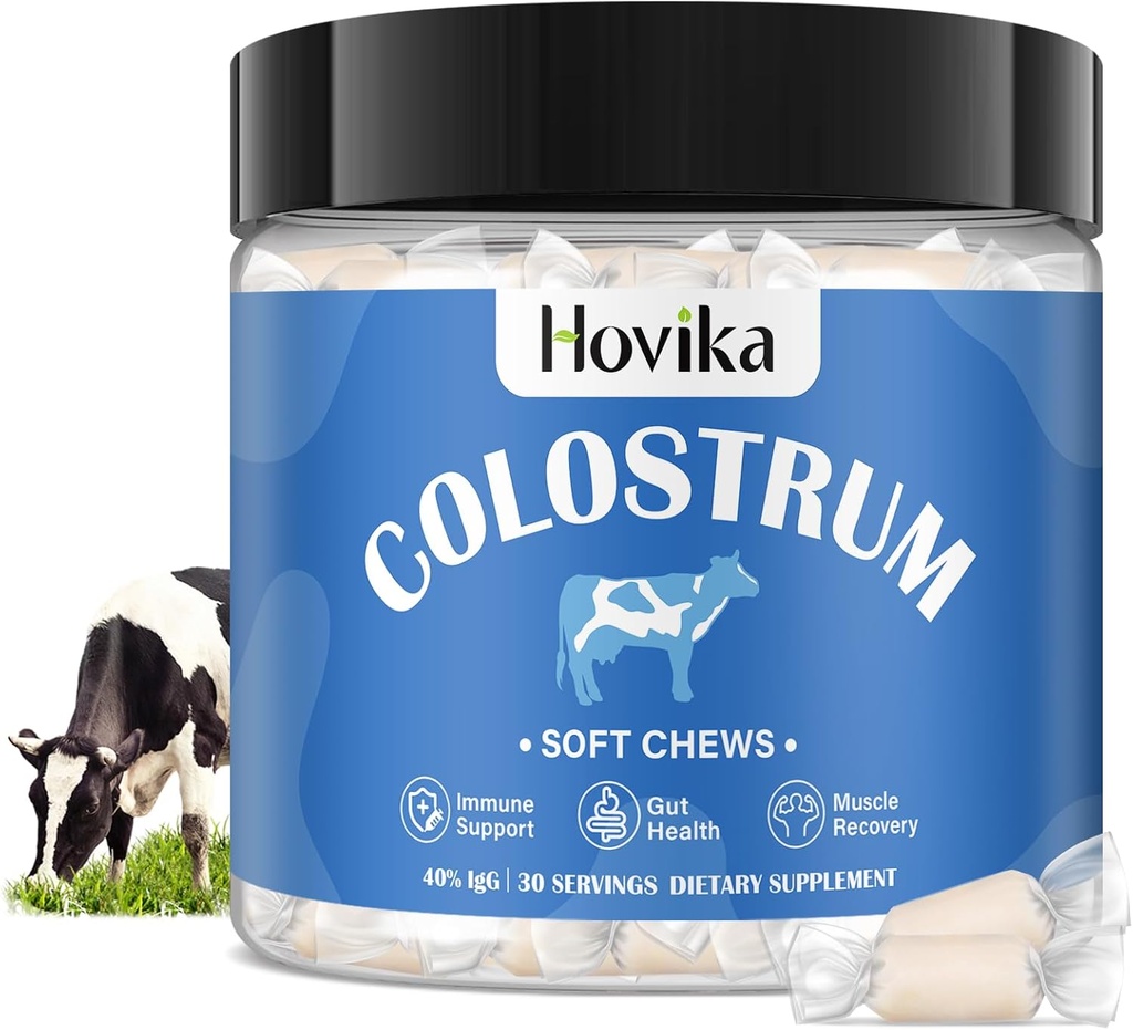 Pure Bovine Colostrum Supplement, 40% IgG Bovine Colostrum for Humans-3000mg Colostrum Zachte Kauwen voor Gut Health, Immune Support, Muscle Recovery-Grass Fed, 30 porties