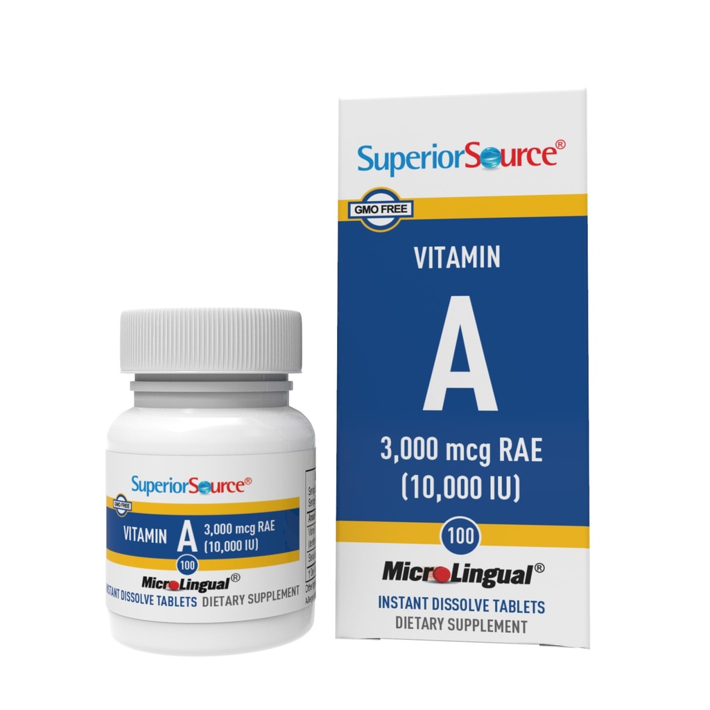 Superior Bron Vitamine A 10.000 IE - Oogverzorgingssupplement - Ondersteunt ook Immune, Huid- en Botgezondheid - Niet-GMO en Glutenvrij - 100 MicroLinguale Tabletten