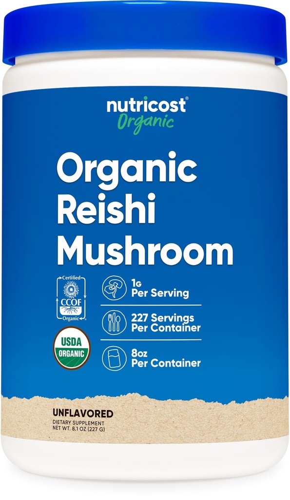Nutricost Biologische Reishi Paddestoelenpoeder 0,5LB (8oz) - USDA Gecertificeerd 100% Organisch, Vegetarisch, Niet-GMO, Glutenvrij
