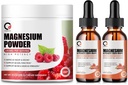 Magnésium Glycinate gouttes & 680mg Magnésium Glycinat complexe poudre pour les hommes et les femmes, soutien énergie, nuit, muscles et fonction articulaire, non-OGM, végétalien