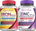 Recepten van de arts ijzer en zink bundel - energie, bloedondersteuning, immuungezondheid voor mannen en vrouwen, hoge absorptie, non-GMO
