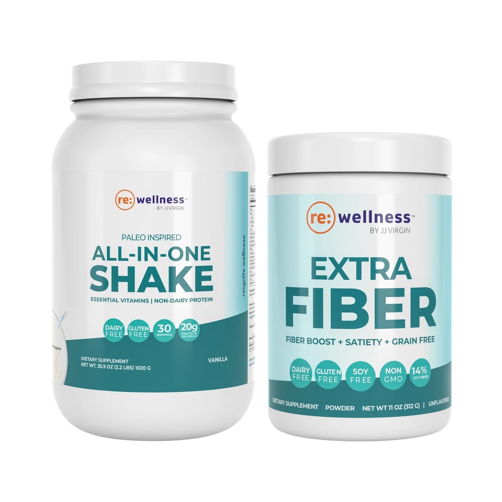 Reignite Wellness by JJ Virgin Vanilla Paleo-Inspired All-in-One Shake and Extra Fiber Powder Supplement