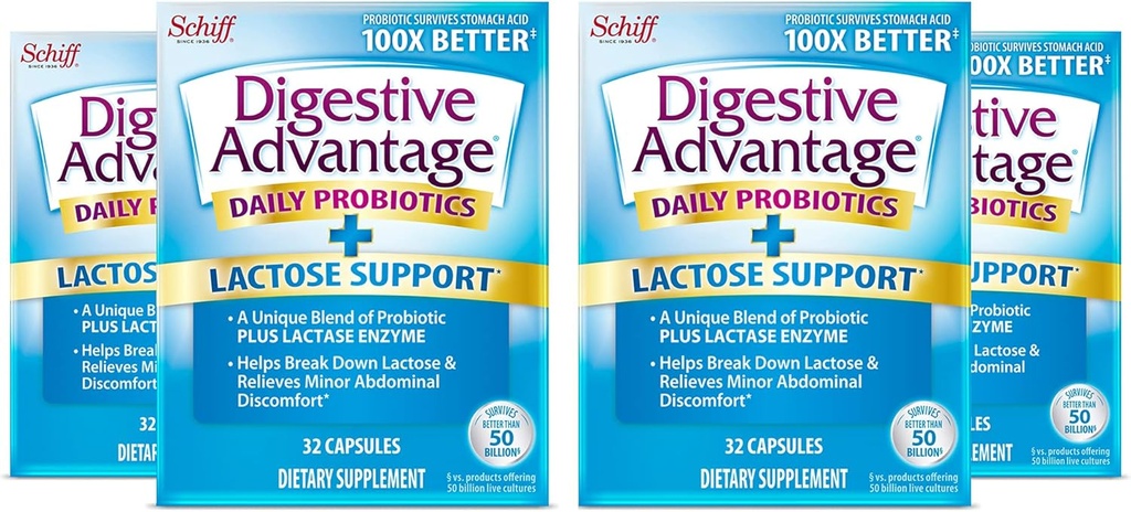 Digestieve Voordeel Lactose Verdediging - Breekt lactose te verdedigen tegen spijsverteringsklachten, 32 Capsules (verpakking van 4)