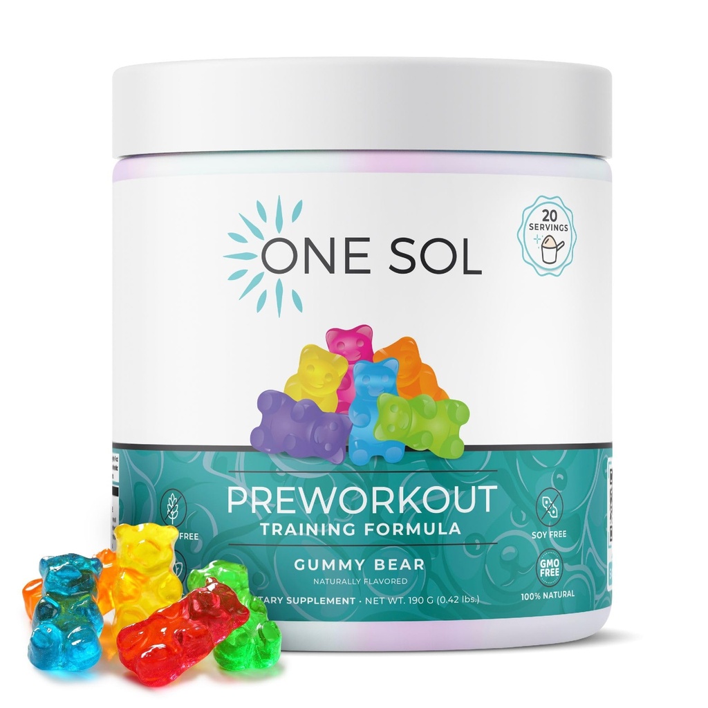 Eén Sol Pre-workout voor vrouwen, Enhanced Pump & Focus, Geen Jitters of Crash, Natuurlijke Ingrediënten, 100% Veganistisch, Glutenvrij en Sojavrij, (Gummy Bear)