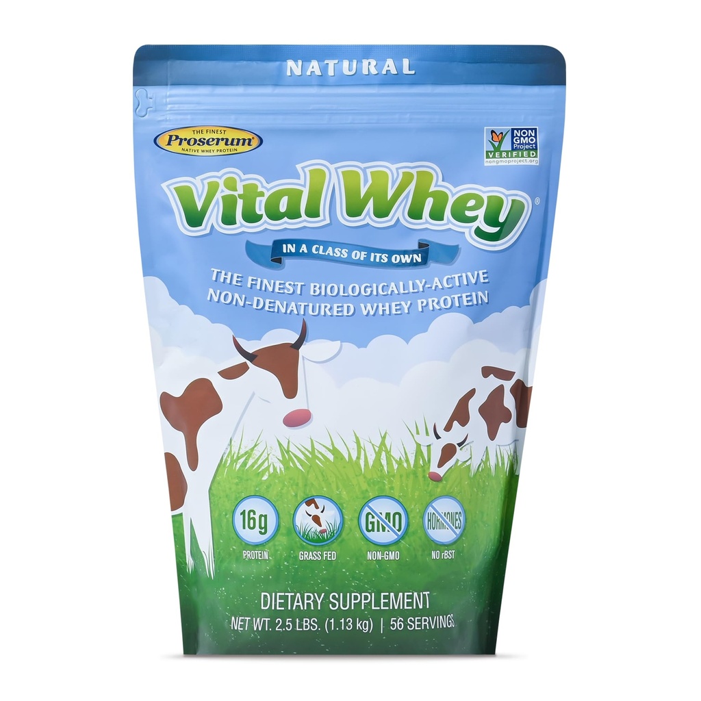 Gras-Fed Wei Proteïne Poeder voor Immune Vitaliteit, Natuurlijke Smaak 2.5lbs (56 Servers), 15g Proteïne Per Serve, Vital Wei, Clean Holistic, Wellness Nutrition